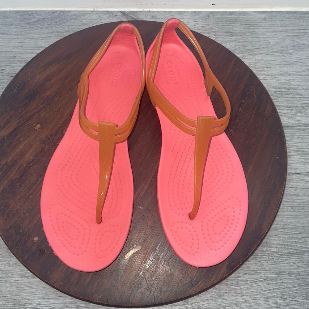 CROCS Sandal Womens Size 7 Isabella T-Strap Thong Iconic Comfort Jelly Pink - Picture 6 of 9